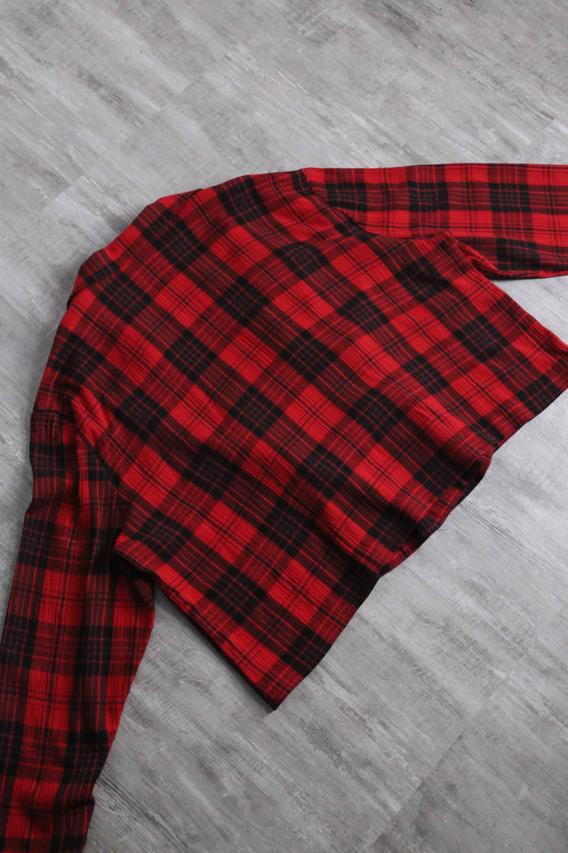 red check short length double easy tailored jacket