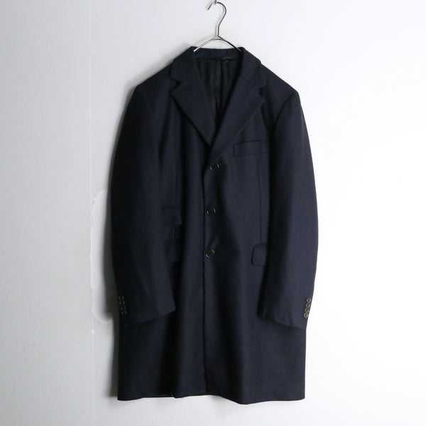 00’s “Burberry” navy herringbone wool single chester coat