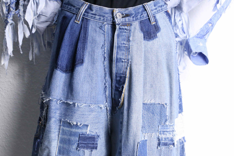 ''Re:make'' patchwork denim wide shorts