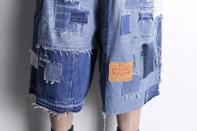 ''Re:make'' patchwork denim wide shorts