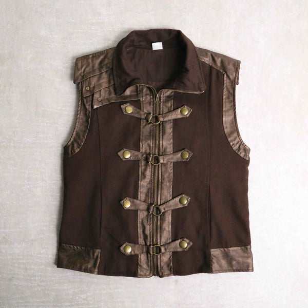 brown fake leather switch design vest