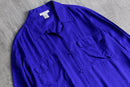 vivid purple python design silk open collar shirt
