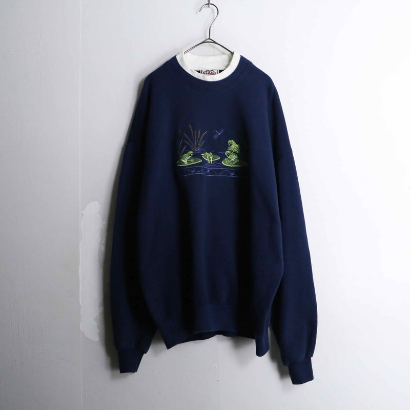 frog embroidery layered design sweat