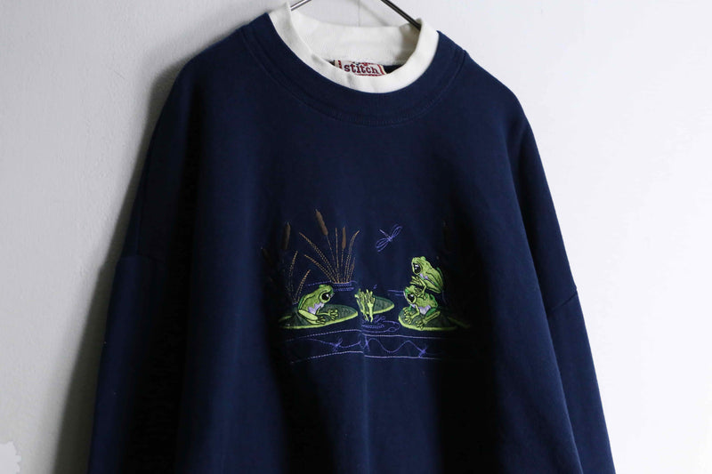 frog embroidery layered design sweat