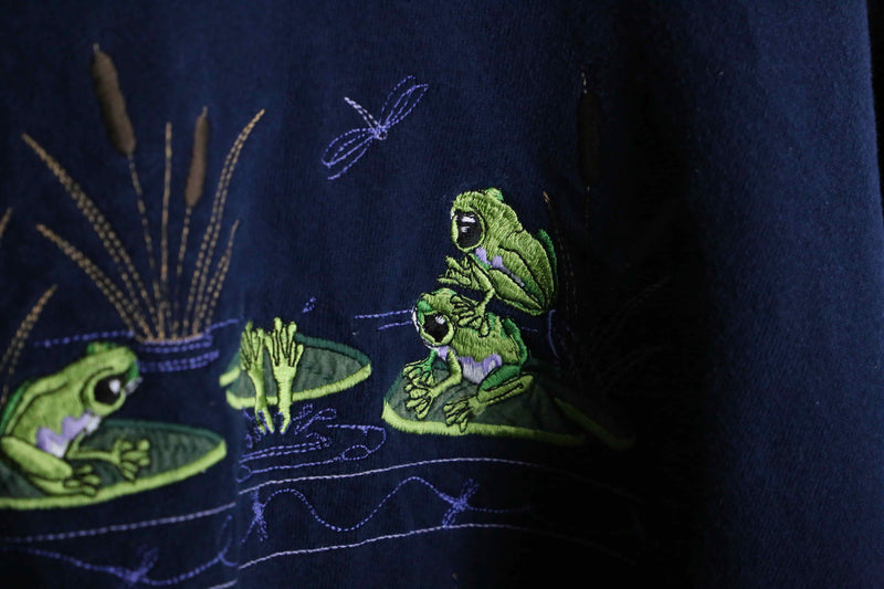 frog embroidery layered design sweat