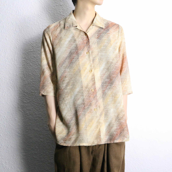 warm color gradation open collar shirt