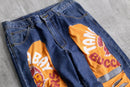 "Re:make" rabbit ear crash docking denim pants