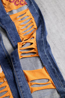"Re:make" rabbit ear crash docking denim pants