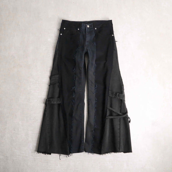 remake "再構築" flare design black denim pants