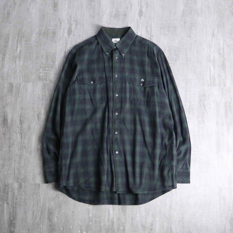 “LACOSTE” black watch tartan light flannel BD shirt