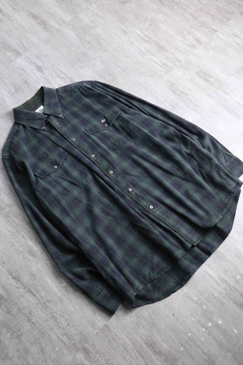 “LACOSTE” black watch tartan light flannel BD shirt