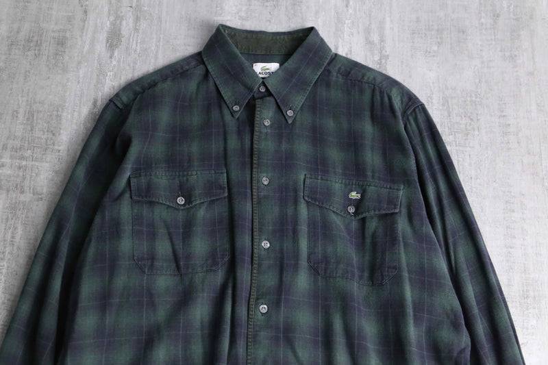 “LACOSTE” black watch tartan light flannel BD shirt