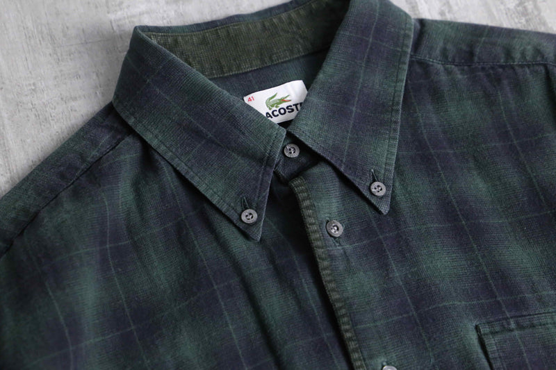 “LACOSTE” black watch tartan light flannel BD shirt
