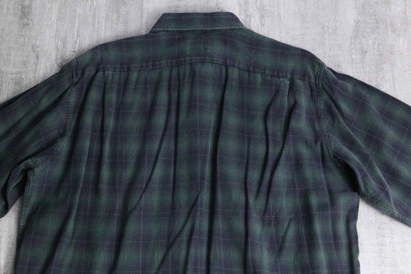 “LACOSTE” black watch tartan light flannel BD shirt