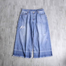 fade damage denim cutting cropped pants