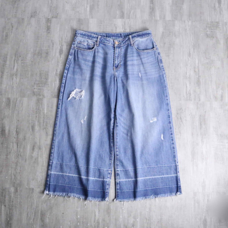 fade damage denim cutting cropped pants
