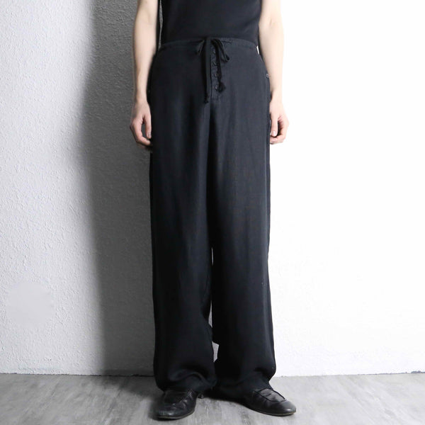 black linen easy wide straight pants