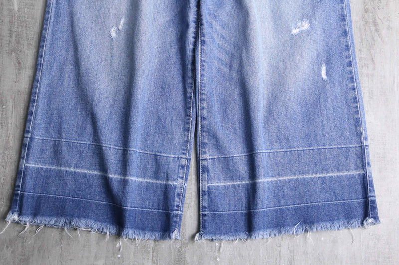 fade damage denim cutting cropped pants