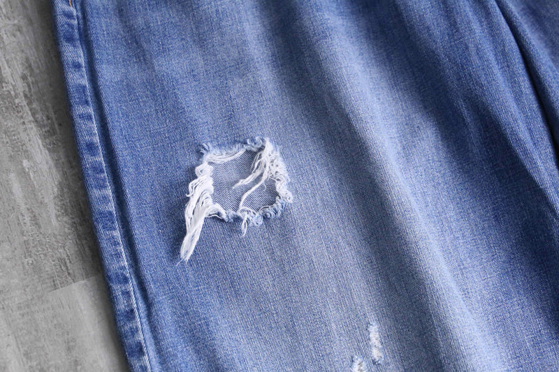 fade damage denim cutting cropped pants