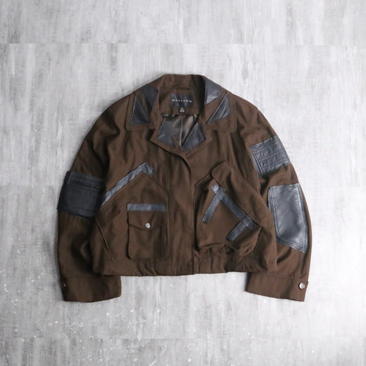 "Re:make" leather patchwork cropped jacket