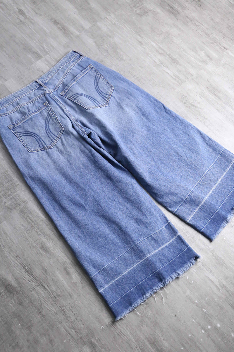 fade damage denim cutting cropped pants