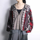 "Re:make" short length autumn check shirt hoodie