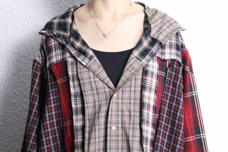 "Re:make" short length autumn check shirt hoodie