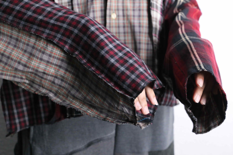 "Re:make" short length autumn check shirt hoodie