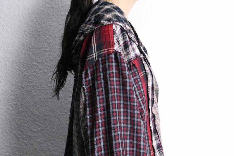 "Re:make" short length autumn check shirt hoodie