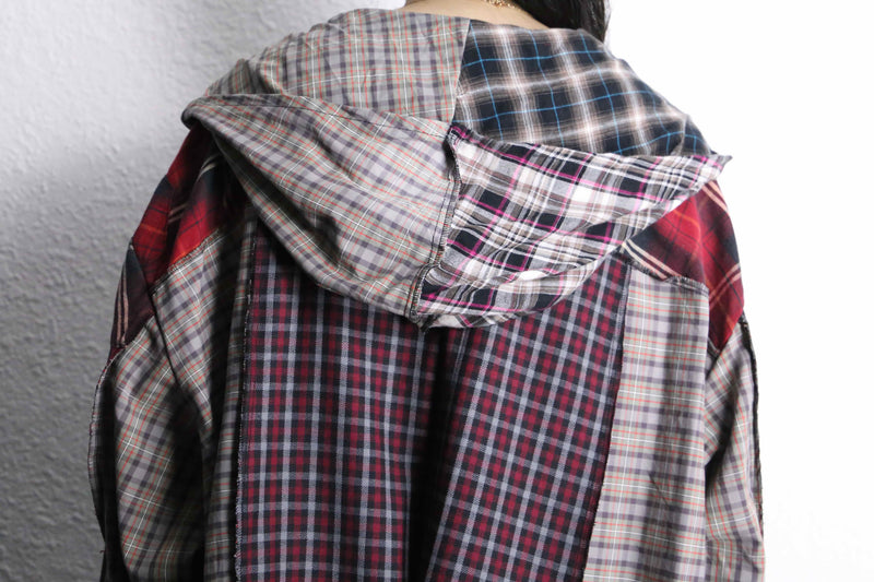 "Re:make" short length autumn check shirt hoodie