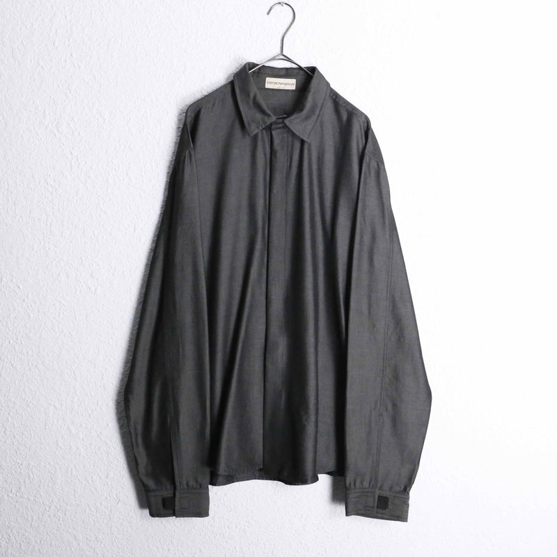 “EMPORIO ARMANI”mixed fabric charcoal  gray shirt jacket