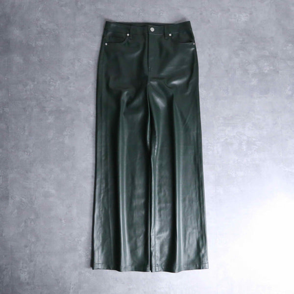 dark green buggy silhouette eco leather pants