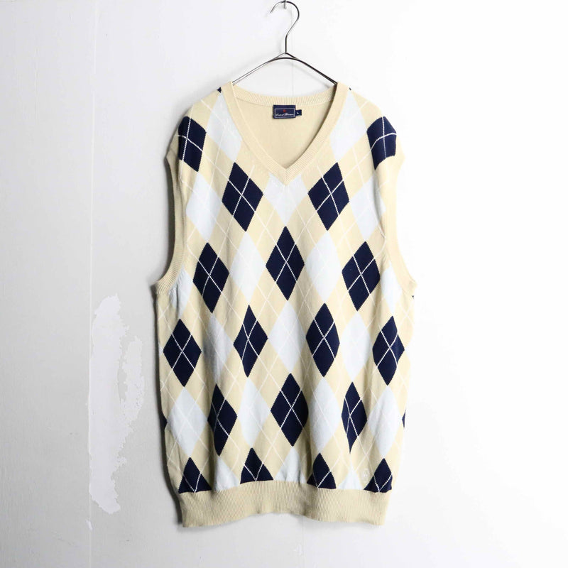 light brown argyle check knit vest