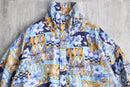 80-90's abstract geometric pattern silk zip jacket