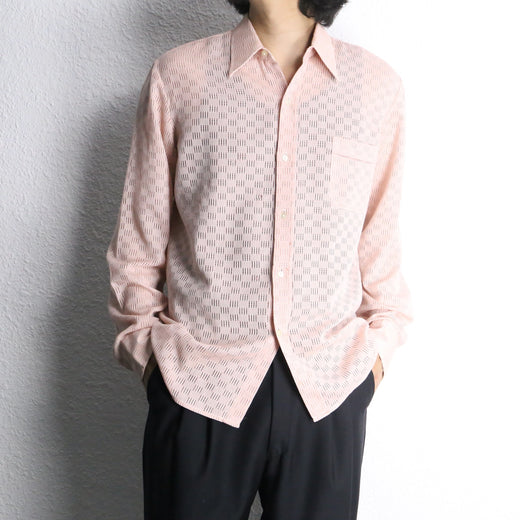 sheer mesh long point collar shirt