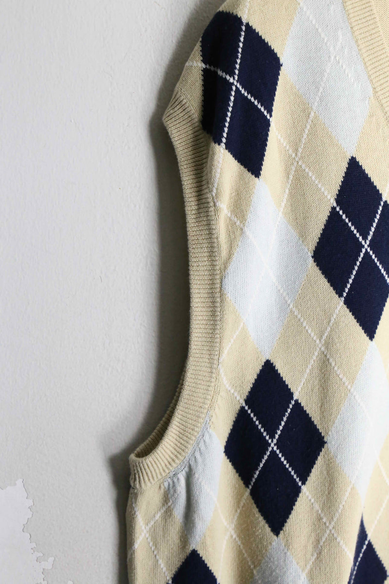 light brown argyle check knit vest