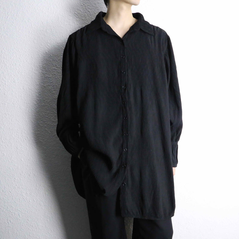 wrinkled black long black design shirt