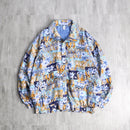 80-90's abstract geometric pattern silk zip jacket