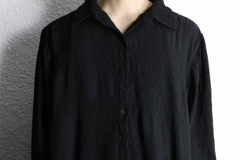 wrinkled black long black design shirt
