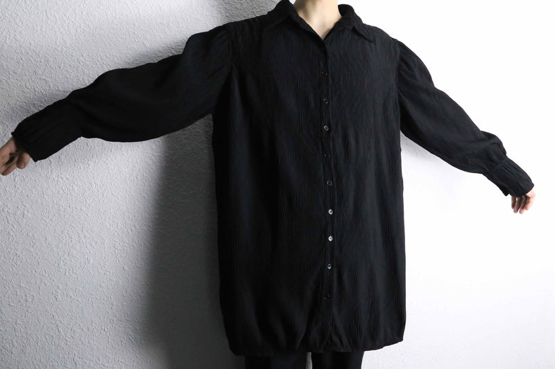 wrinkled black long black design shirt