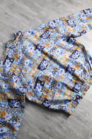 80-90's abstract geometric pattern silk zip jacket