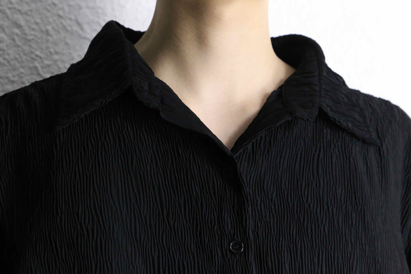 wrinkled black long black design shirt
