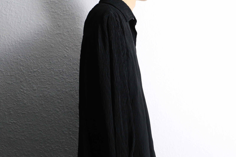 wrinkled black long black design shirt