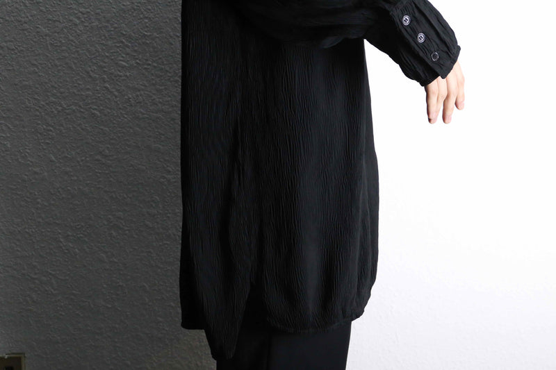 wrinkled black long black design shirt