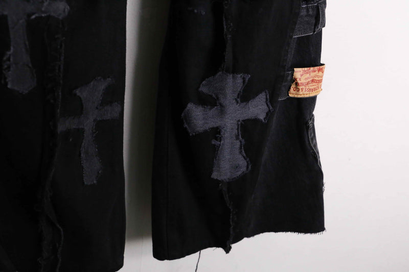 remake "再構築" black rosario patch design flare denim pants