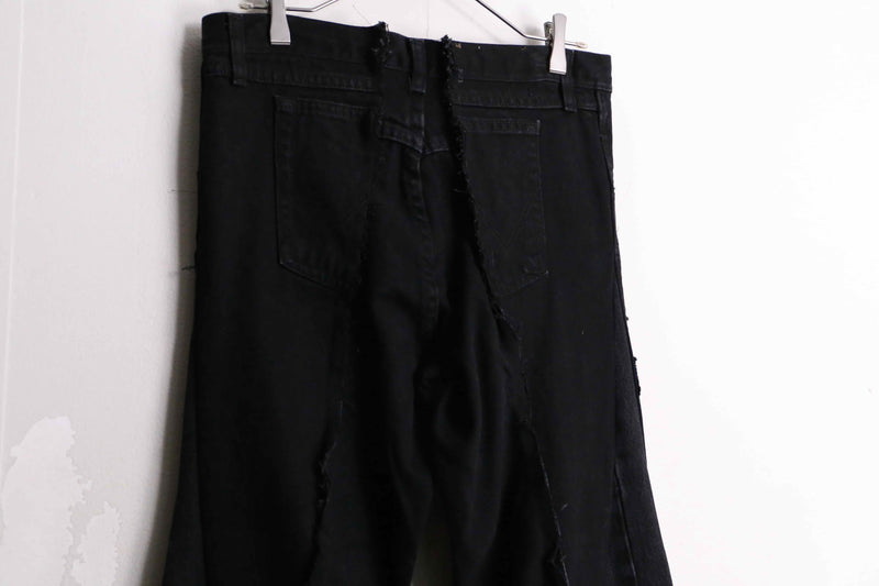 remake "再構築" black rosario patch design flare denim pants