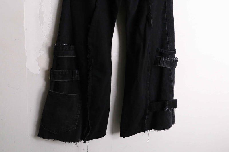 remake "再構築" black rosario patch design flare denim pants