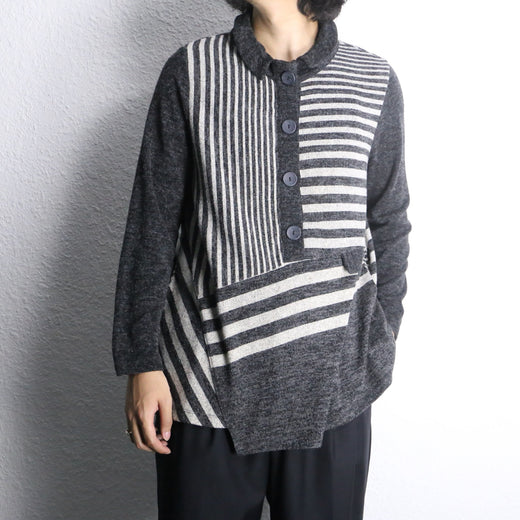 gray stripe border knit polo shirt