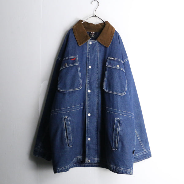 "FUBU" corduroy collar quilting middle denim jacket