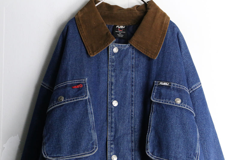 "FUBU" corduroy collar quilting middle denim jacket